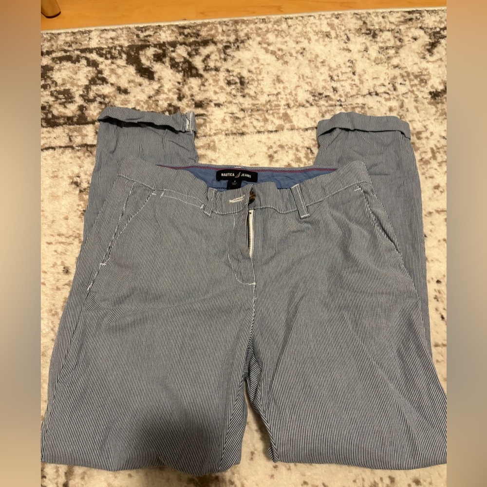 Women’s nautica blue and white striped chino montauk pants